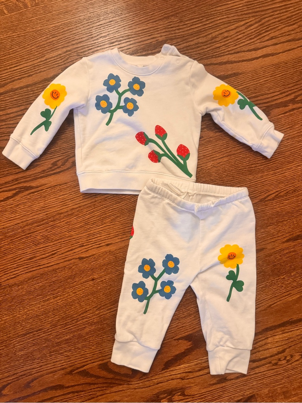 Stella McCartney White Sweatpants with Colorful Floral Prints